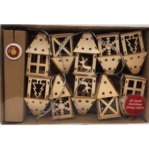 Laser Cut Wooden Christmas House Cabins String Lights
